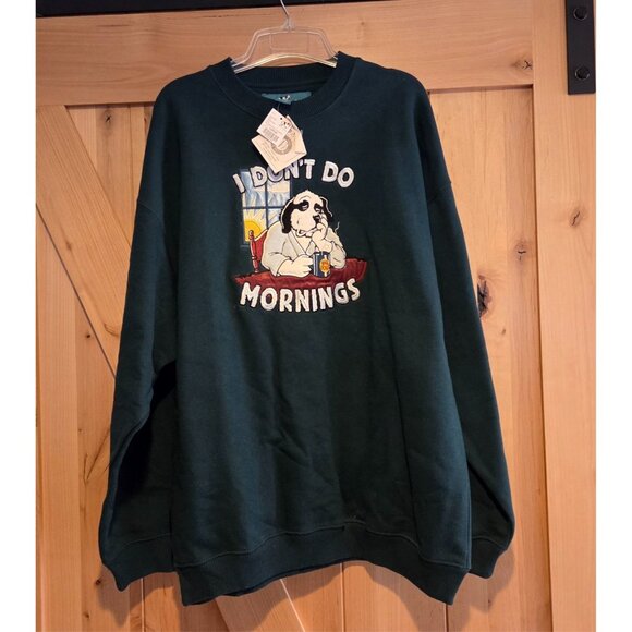 New! Vintage Y2k Big Dogs Sweatshirt Men L I Don't Do Mornings Robe Coffee